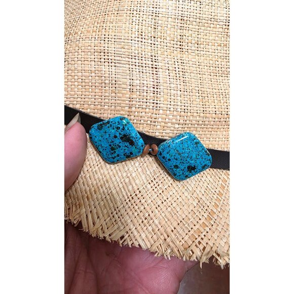 Scala Pronto Women's Natural Woven Straw Fedora Black Band & Blue Stone Accents - Picture 5 of 8